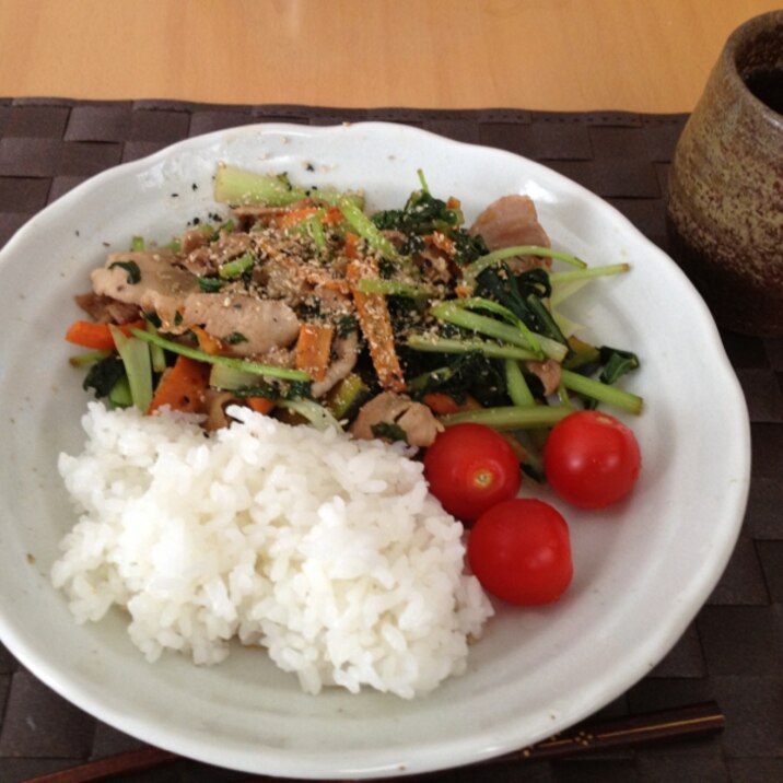 大根の葉と豚肉のポン酢炒め